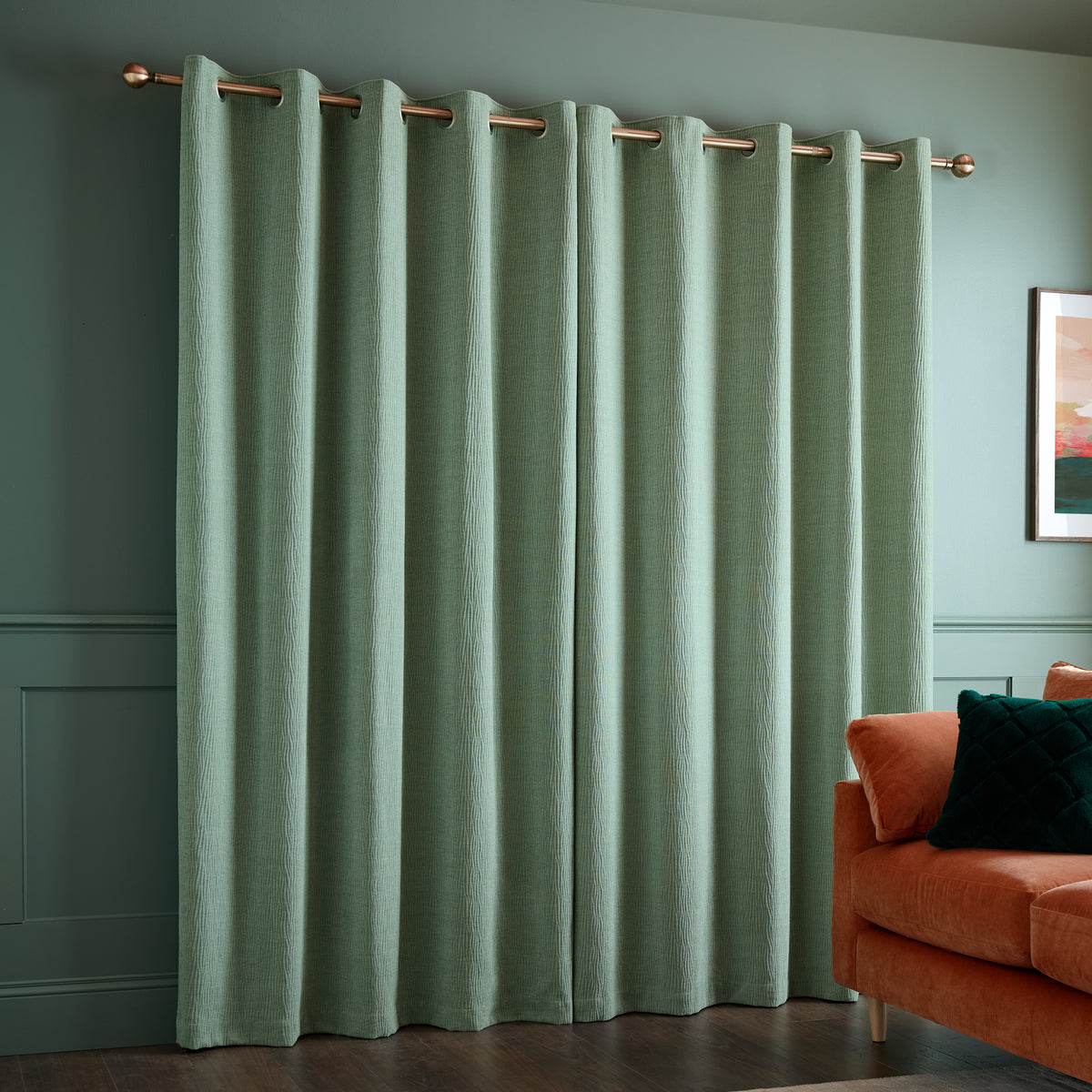 Catherine Lansfield Crinkle Chenille Eyelet Curtains - Green