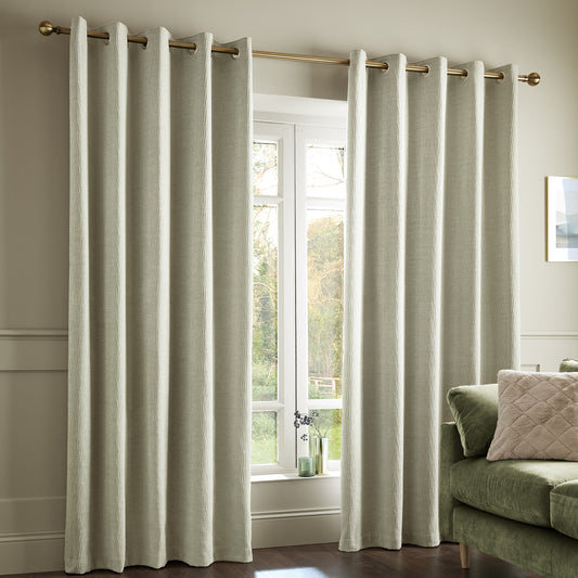 Catherine Lansfield Crinkle Chenille Eyelet Curtains - Natural