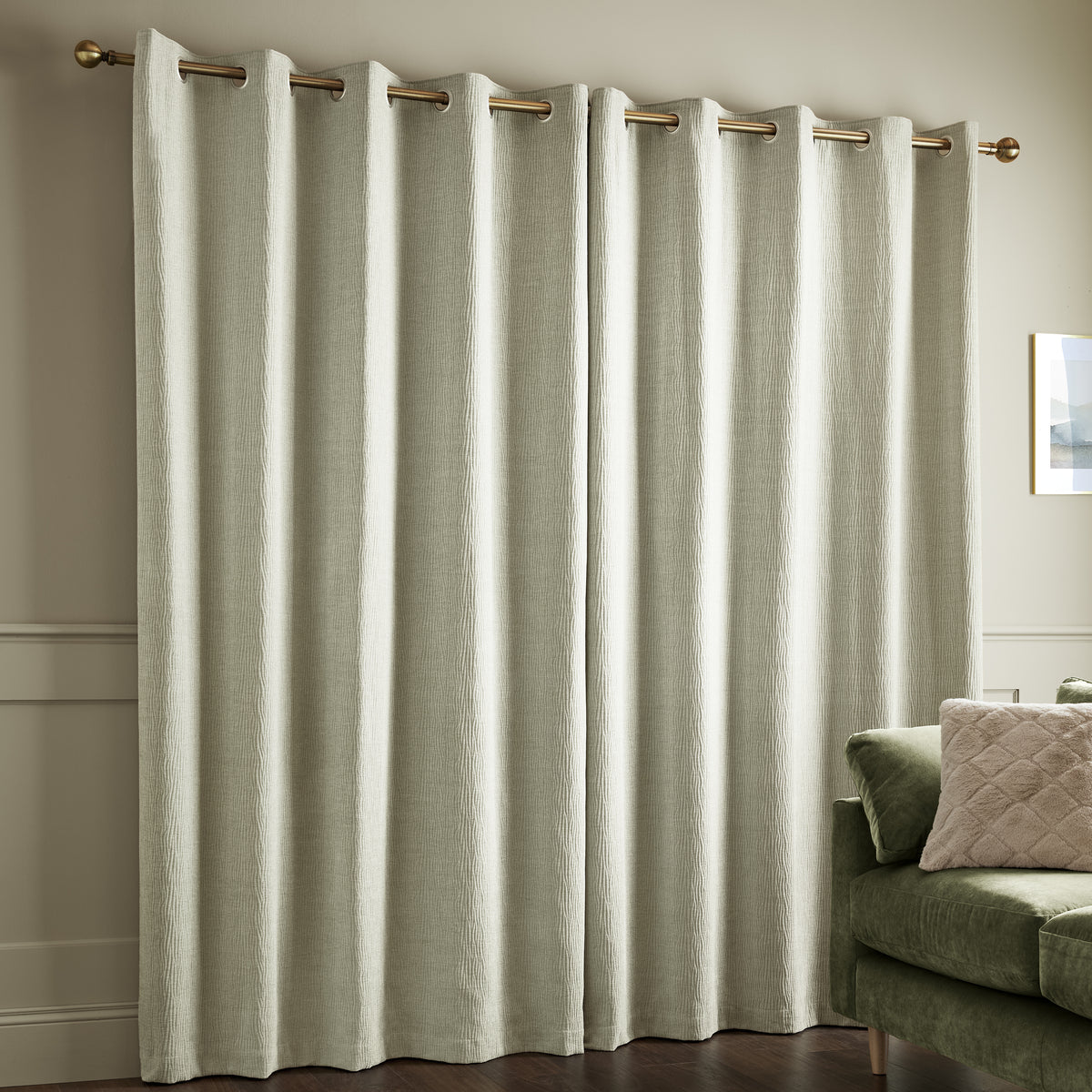 Catherine Lansfield Crinkle Chenille Eyelet Curtains - Natural