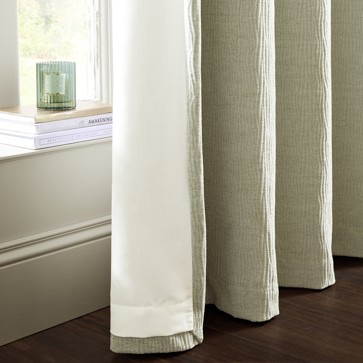 Catherine Lansfield Crinkle Chenille Eyelet Curtains - Natural