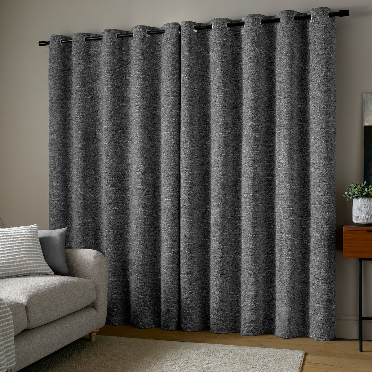 Catherine Lansfield Chunky Boucle Eyelet Curtains - Charcoal