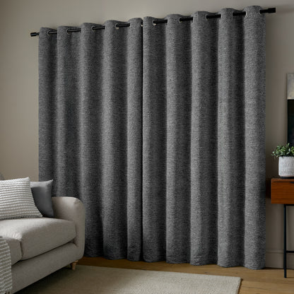 Catherine Lansfield Chunky Boucle Eyelet Curtains - Charcoal