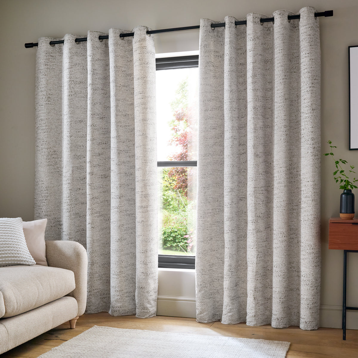 Catherine Lansfield Chunky Boucle Eyelet Curtains - Cream