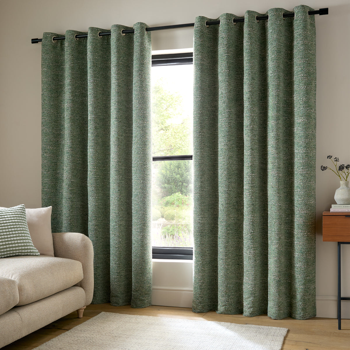 Catherine Lansfield Chunky Boucle Eyelet Curtains - Green