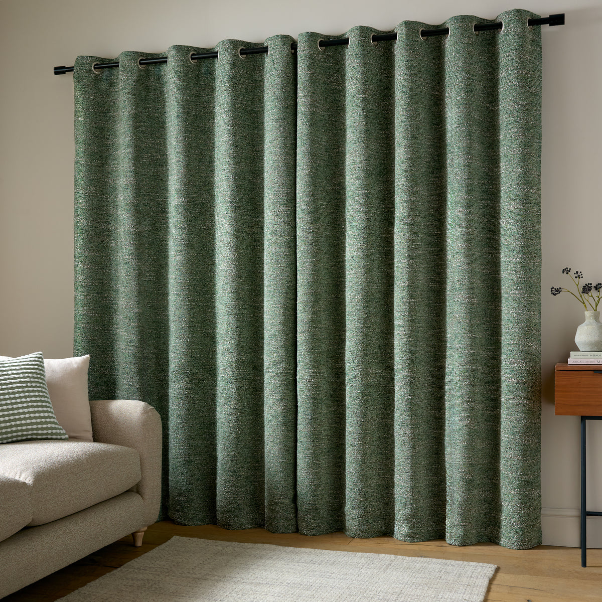 Catherine Lansfield Chunky Boucle Eyelet Curtains - Green