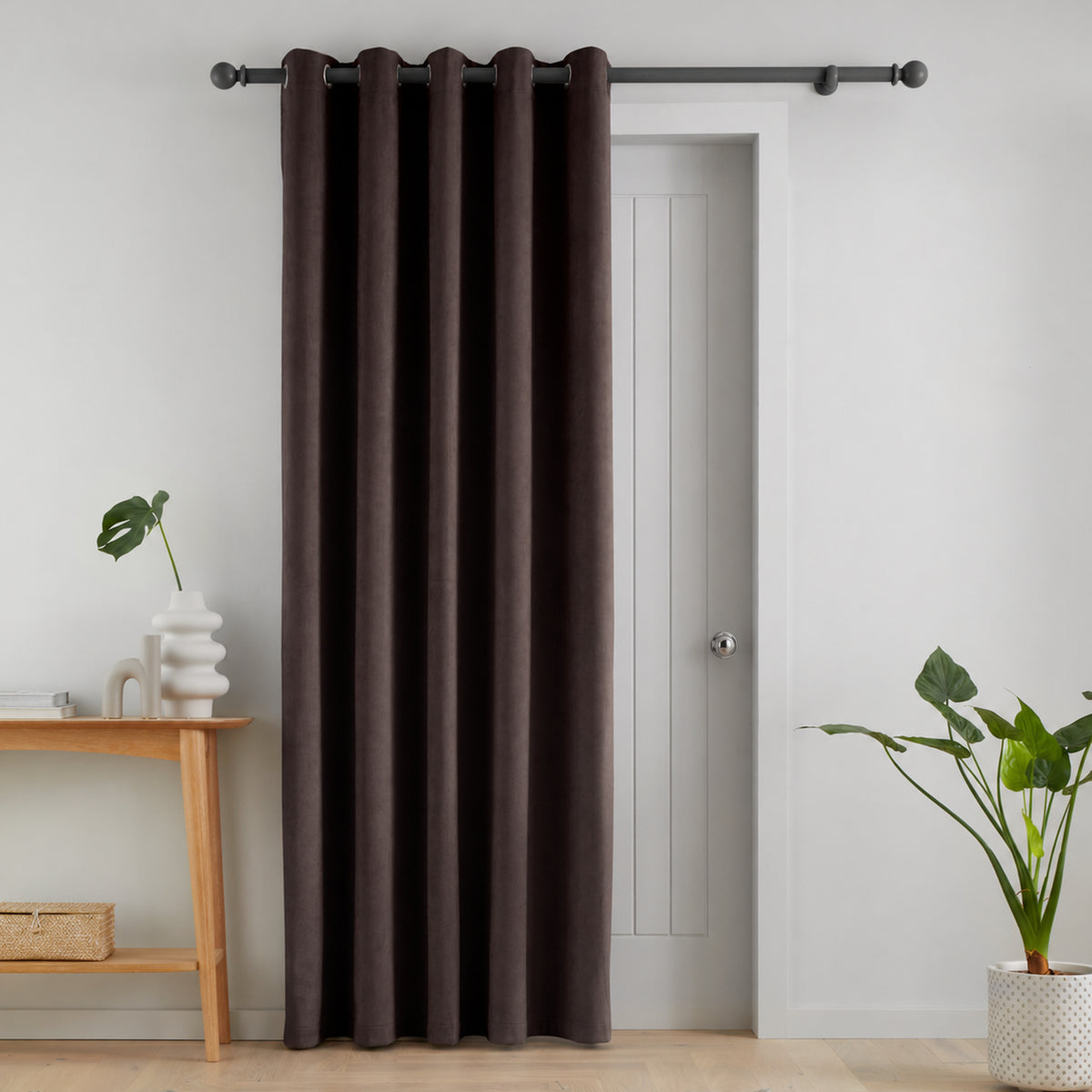 Catherine Lansfield Super Thermal Blackout Matt Velour Eyelet Curtains - Chocolate