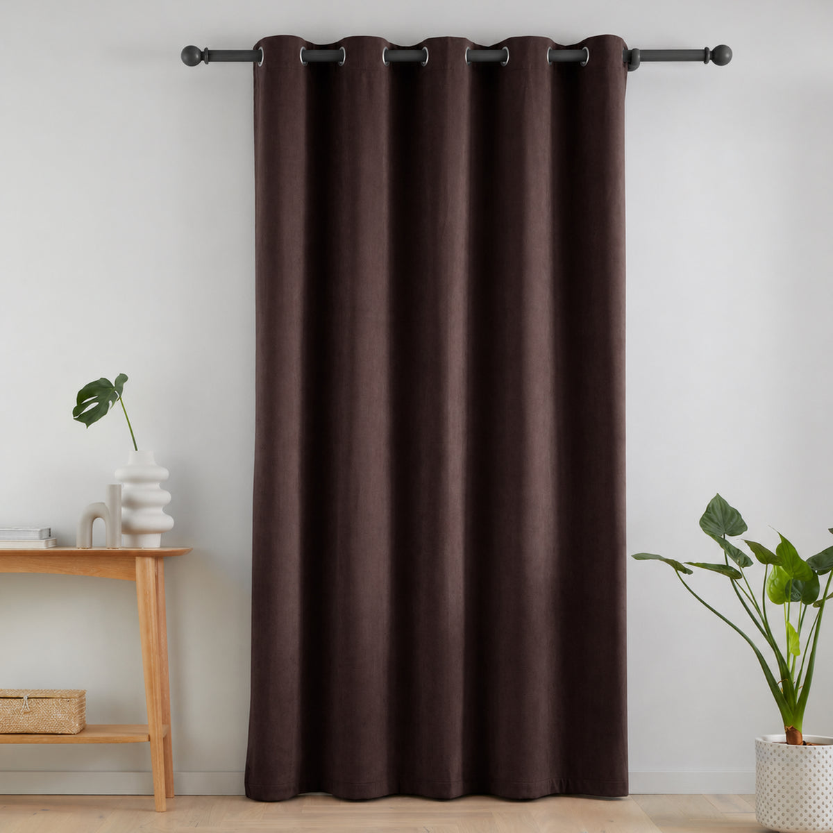 Catherine Lansfield Super Thermal Blackout Matt Velour Eyelet Curtains - Chocolate