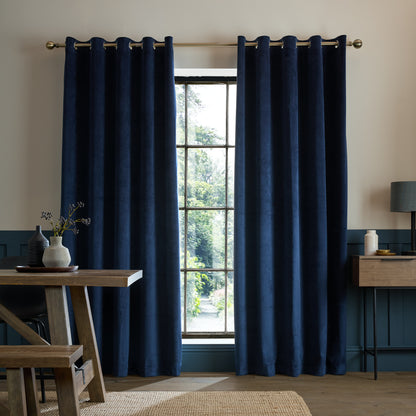 Catherine Lansfield Super Thermal Blackout Matt Velour Eyelet Curtains - Navy