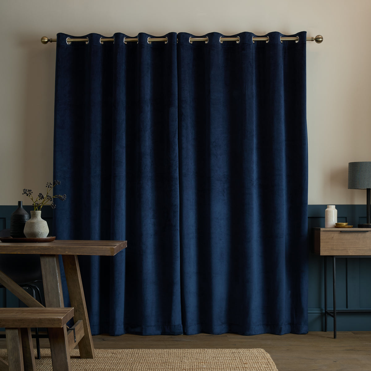 Catherine Lansfield Super Thermal Blackout Matt Velour Eyelet Curtains - Navy