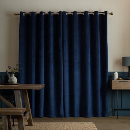 Catherine Lansfield Super Thermal Blackout Matt Velour Eyelet Curtains - Navy