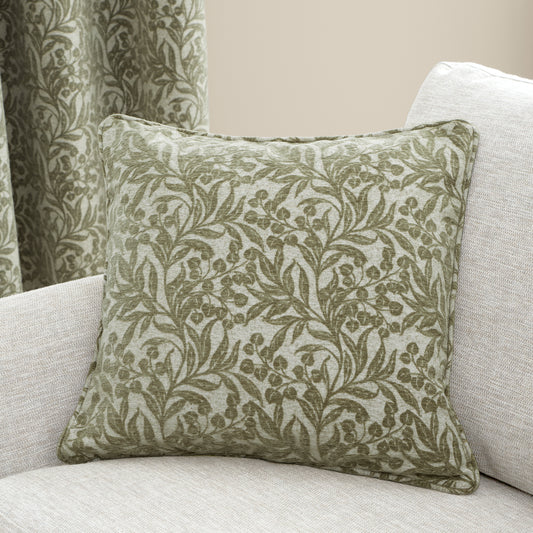Bianca Chenille Leaves Filled Cushion - Green