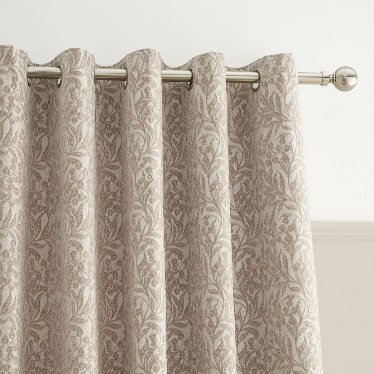 Bianca Chenille Leaves Eyelet Curtains - Natural