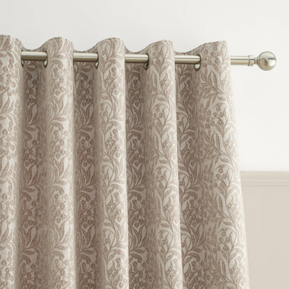 Bianca Chenille Leaves Eyelet Curtains - Natural