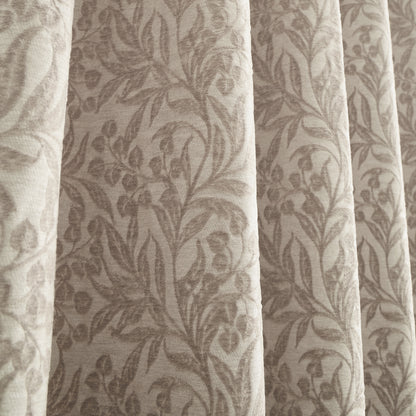 Bianca Chenille Leaves Eyelet Curtains - Natural
