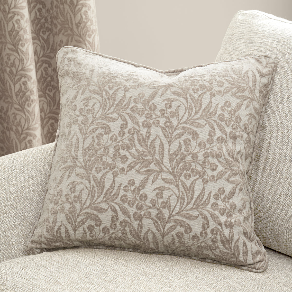 Bianca Chenille Leaves Filled Cushion - Natural