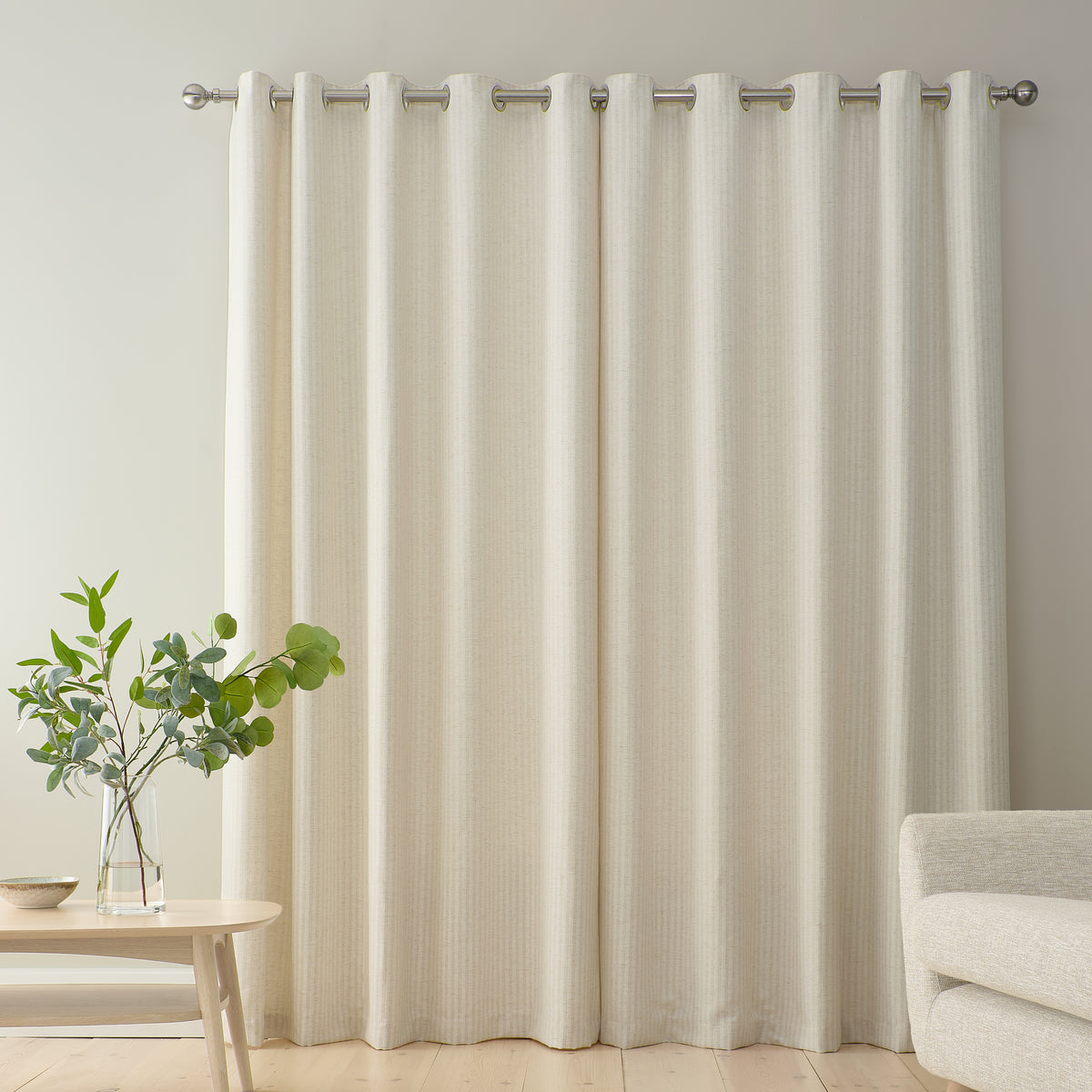 Bianca Chenille Stripe Eyelet Curtains - Cream