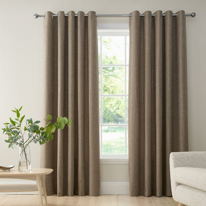 Bianca Chenille Stripe Eyelet Curtains - Natural
