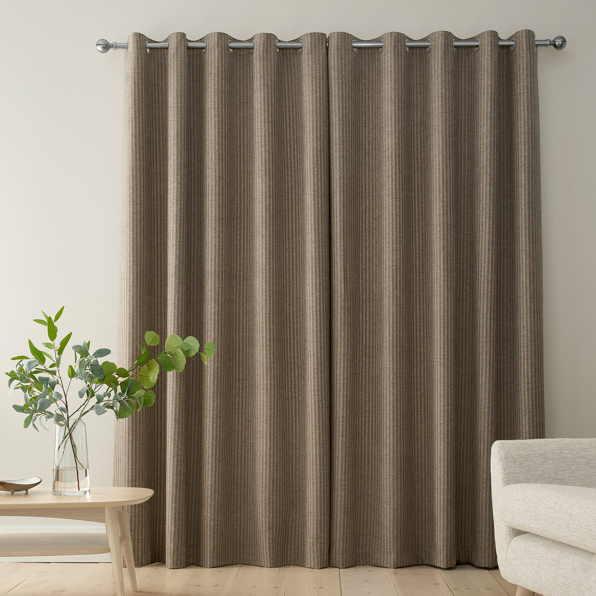 Bianca Chenille Stripe Eyelet Curtains - Natural