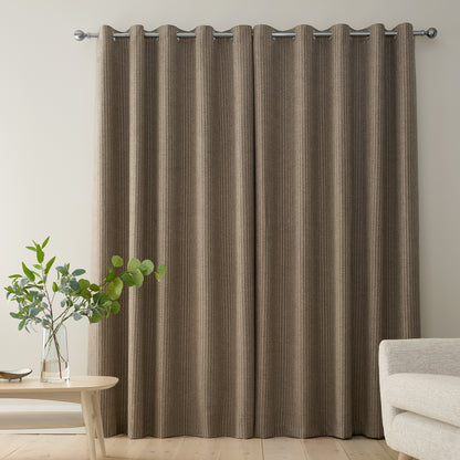 Bianca Chenille Stripe Eyelet Curtains - Natural