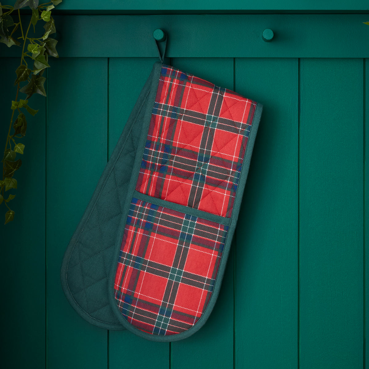 Catherine Lansfield Christmas Tartan Check Double Oven Glove - Red/Green
