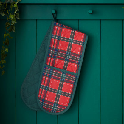 Catherine Lansfield Christmas Tartan Check Double Oven Glove - Red/Green