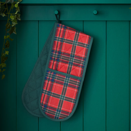 Catherine Lansfield Christmas Tartan Check Double Oven Glove - Red/Green