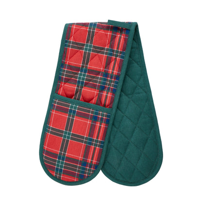 Catherine Lansfield Christmas Tartan Check Double Oven Glove - Red/Green