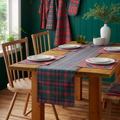 Catherine Lansfield Christmas Tartan Check Table Runner - Red/Green