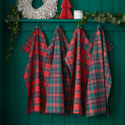 Catherine Lansfield Christmas Tartan Check Tea Towels (Pack of 4) - Red/Green