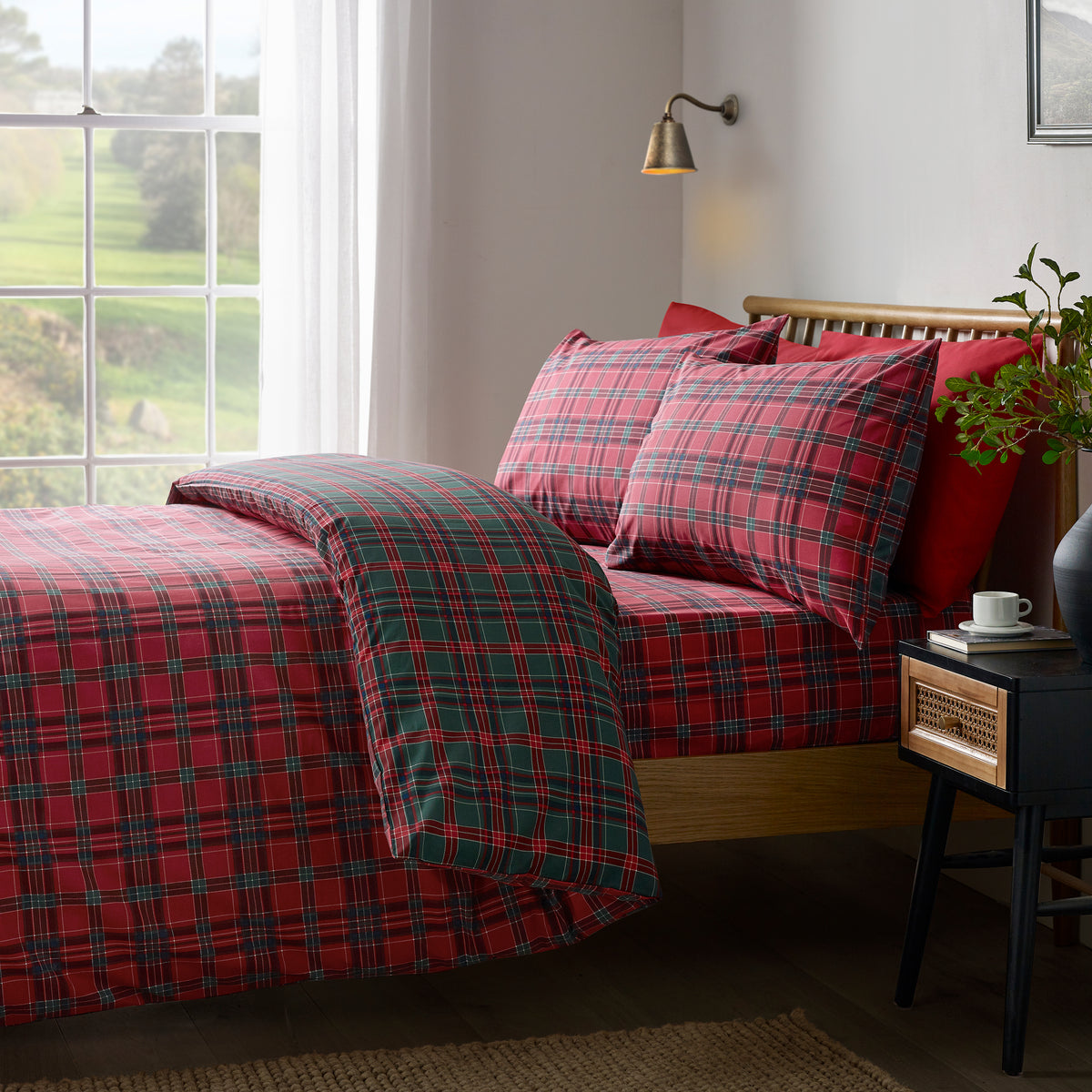 Catherine Lansfield Tartan Check Duvet Cover Set - Red/Green