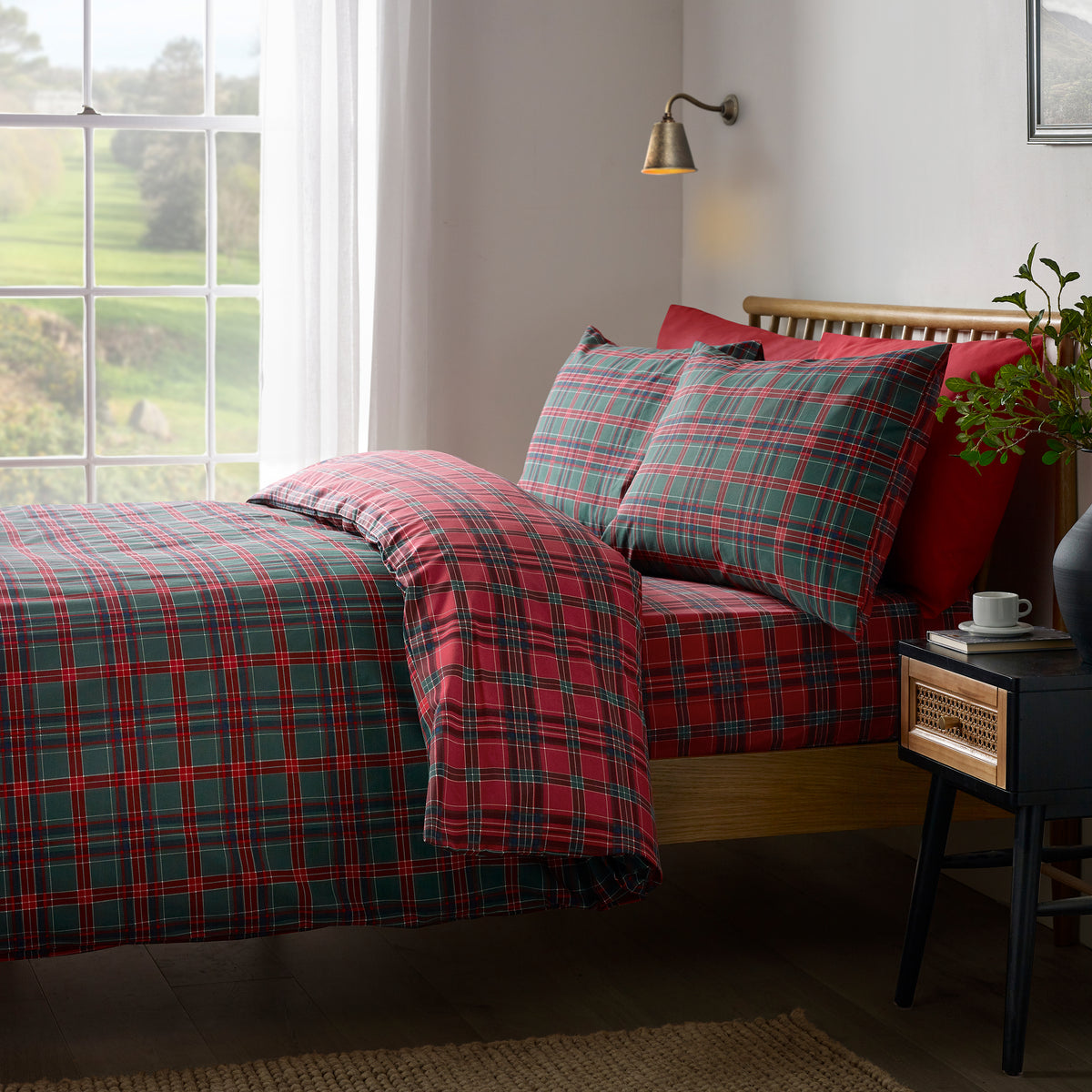 Catherine Lansfield Tartan Check Duvet Cover Set - Red/Green