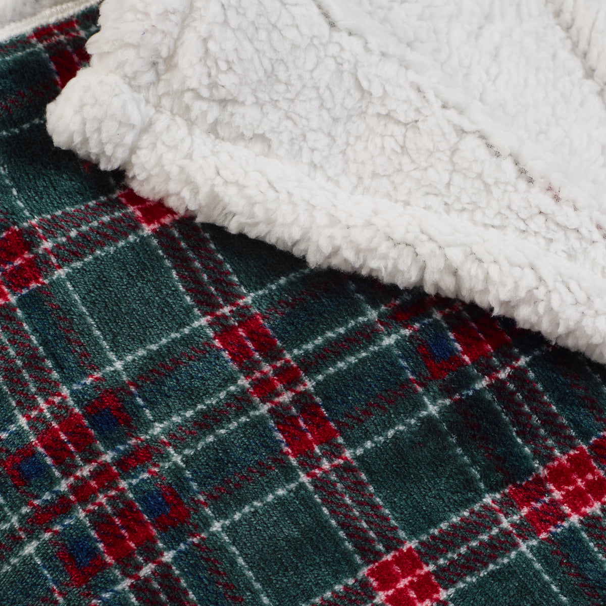 Catherine Lansfield Tartan Sherpa Check Throw - Green
