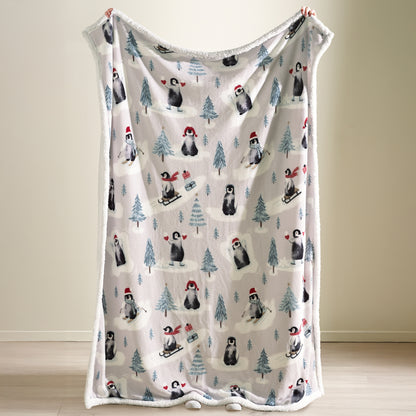 Catherine Lansfield Christmas Sherpa Penguins Throw - Natural