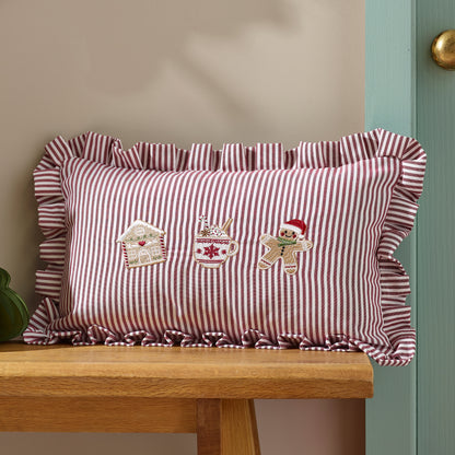 Catherine Lansfield Christmas Gingerbread Stripe Filled Cushion - Natural