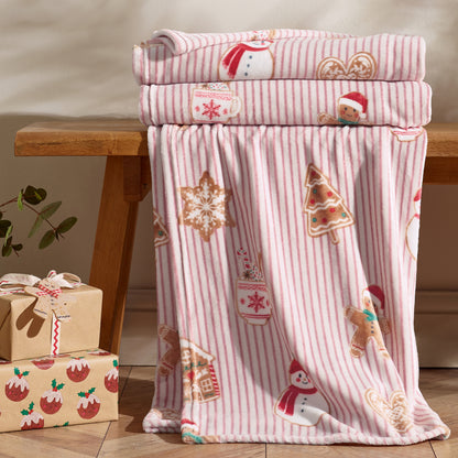 Catherine Lansfield Christmas Gingerbread Stripe Throw - Natural