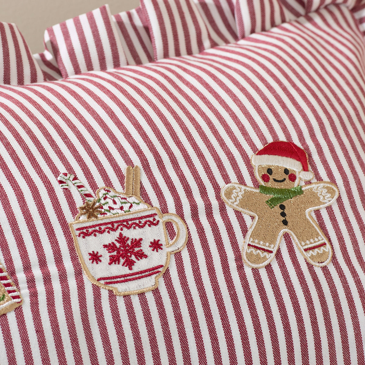 Catherine Lansfield Christmas Gingerbread Stripe Filled Cushion - Natural