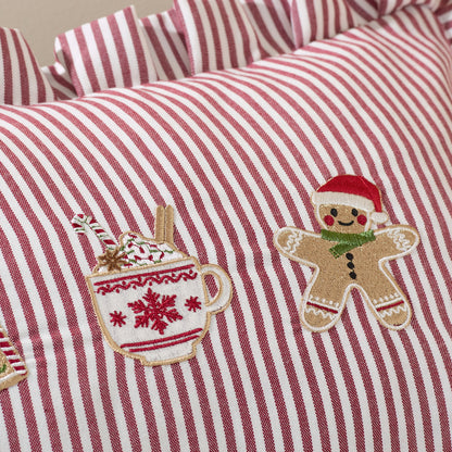 Catherine Lansfield Christmas Gingerbread Stripe Filled Cushion - Natural