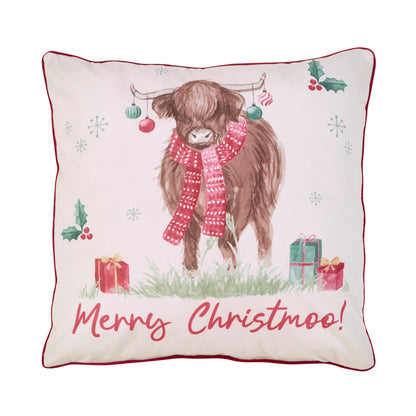 Catherine Lansfield Merry Christmoo Filled Cushion - Natural