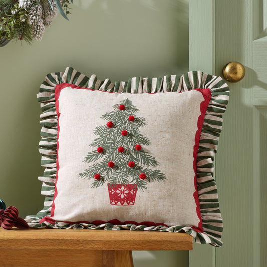 Catherine Lansfield Frilled Christmas Tree Filled Cushion - Green