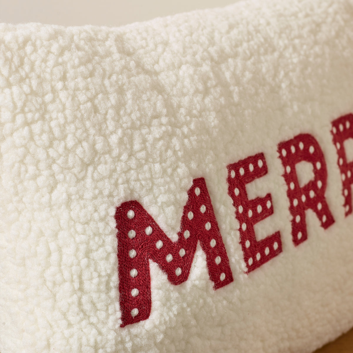 Catherine Lansfield Merry Boucle Filled Cushion - White/Red