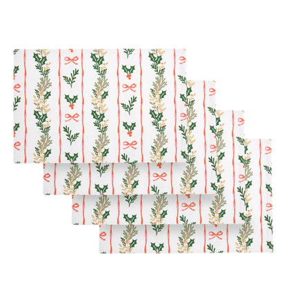 Catherine Lansfield Christmas Holly Stripe Placemats (Pack of 4) - Cream/Red