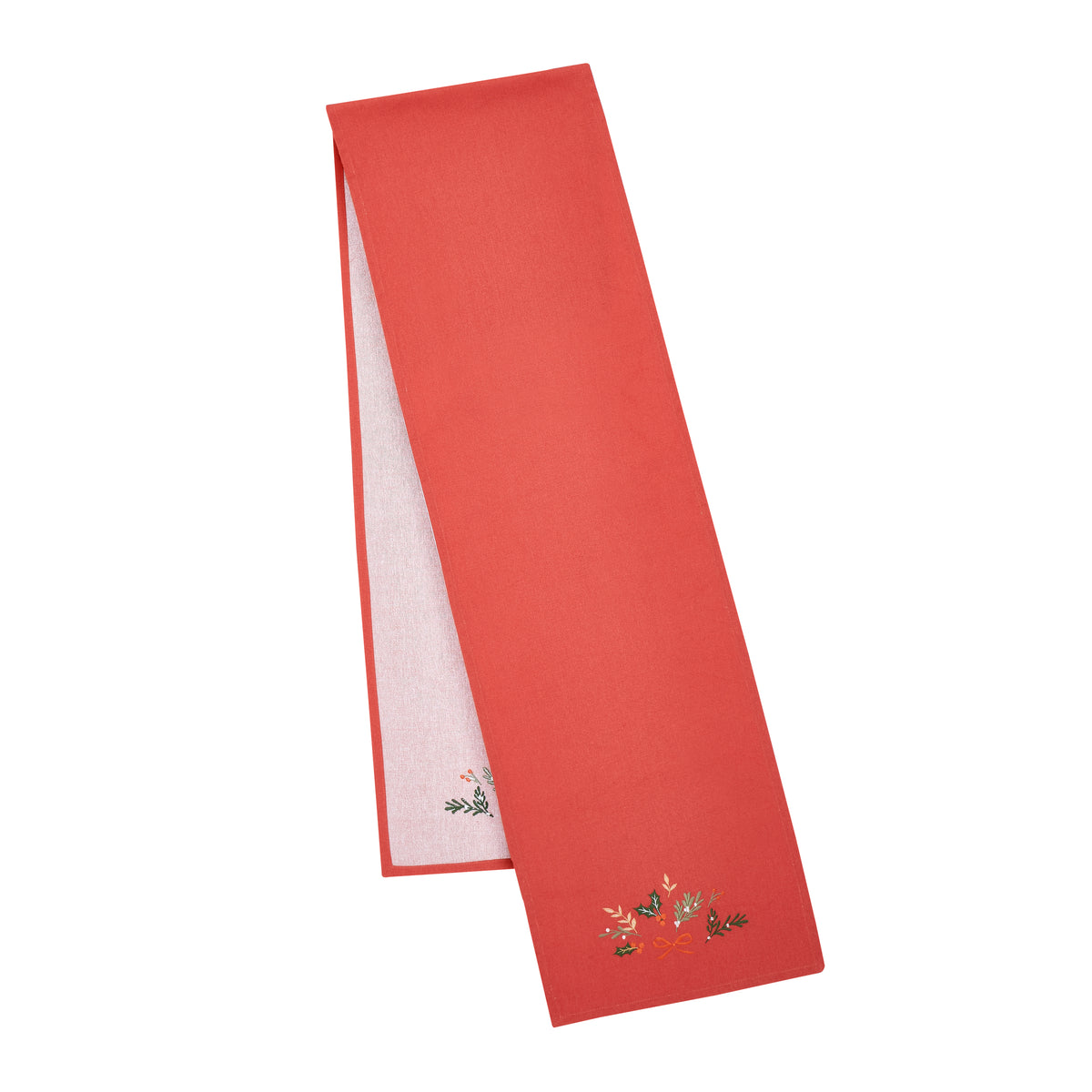 Catherine Lansfield Christmas Holly Stripe Table Runner - Cream/Red
