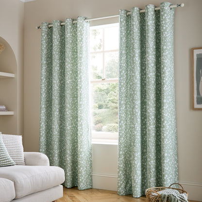Catherine Lansfield Arla Floral Eyelet Curtains - Green