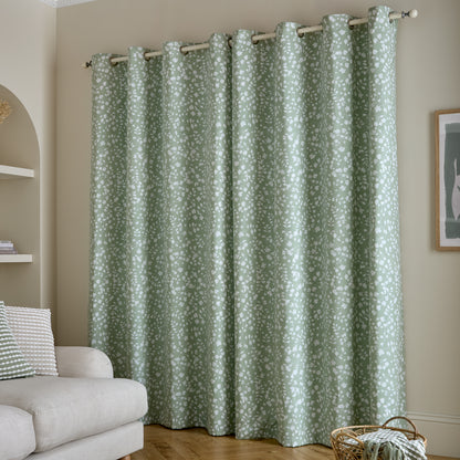 Catherine Lansfield Arla Floral Eyelet Curtains - Green