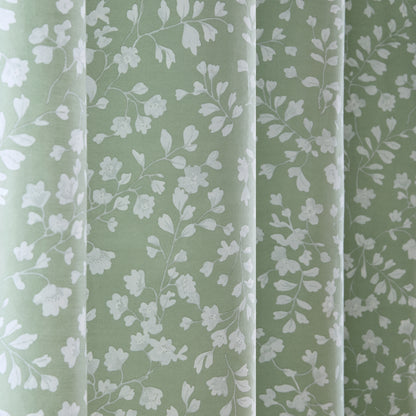 Catherine Lansfield Arla Floral Eyelet Curtains - Green