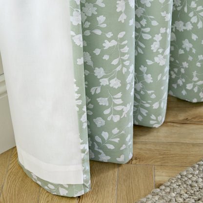 Catherine Lansfield Arla Floral Eyelet Curtains - Green