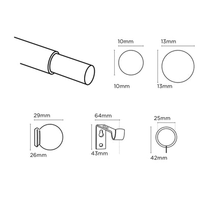 Speedy Ball 10/13mm Extendable Metal Curtain Pole - Satin Silver