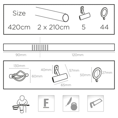 Speedy County Crown 19mm 3-Sided Bay Window Curtain Pole 420cm - Silver