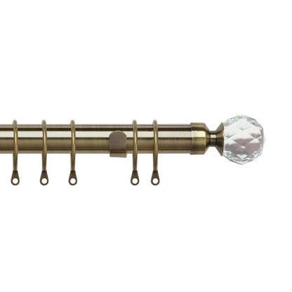 Speedy Pristine Crystal 25/28mm Extendable Metal Curtain Pole - Antique Brass