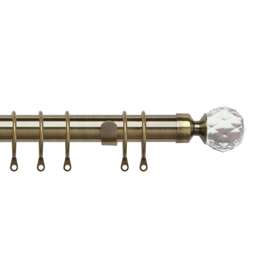 Speedy Pristine Crystal 25/28mm Extendable Metal Curtain Pole - Antique Brass
